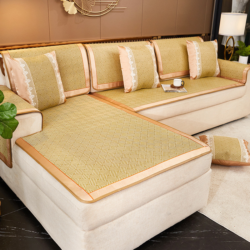 2023 New Summer Rattan Mat Ice Silk Sofa Cushion Non-Slip Anti-Run Mat Mat Universal Sofa Cover Cover Factory