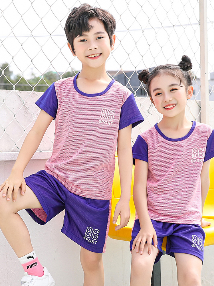 Children's suit Summer Thin Boys' Short-sleeved T-shirt Sports Shorts Girls' Mesh Quick-drying Clothes Big Children's Summer Clothes
