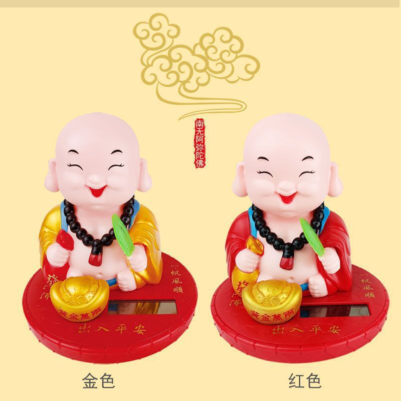 Creative Shaking Head Solar Energy Little Monk Car Ornaments Car Decoration Ornaments Internet Celebrated Buddha Beads Small Monk Car Ornaments