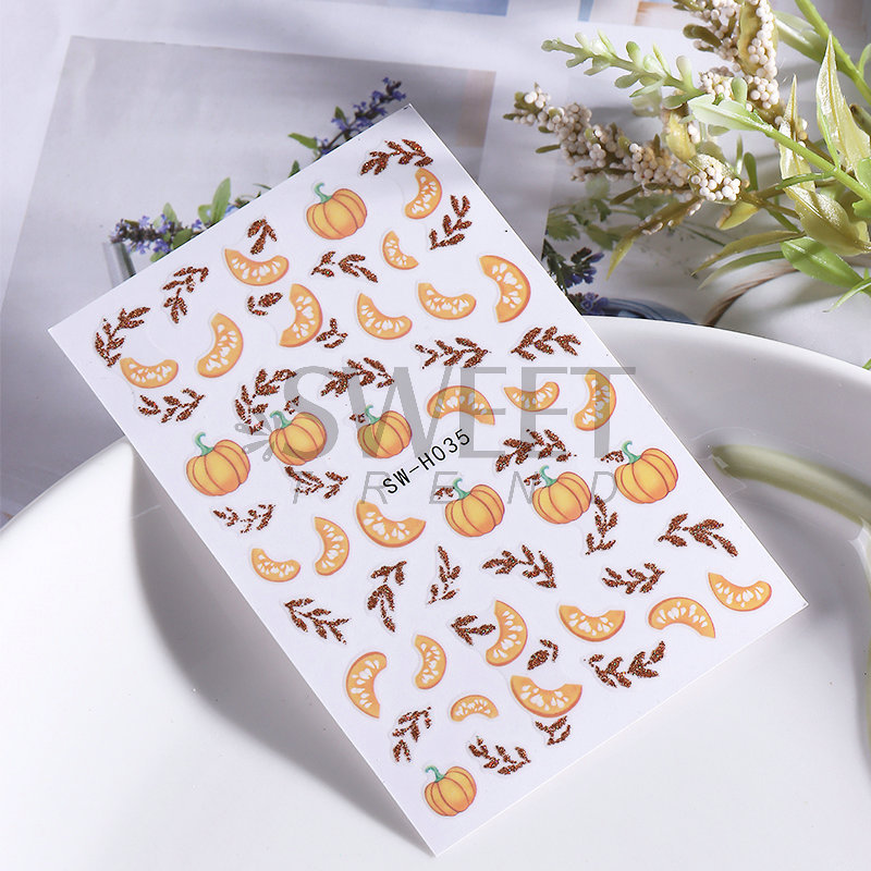 Cross-Border New Nail Art Stickers Autum Maple Leaves Fruits Fallen Leaves Sunflower Pumpkin Thanksgiving Nail Stickers