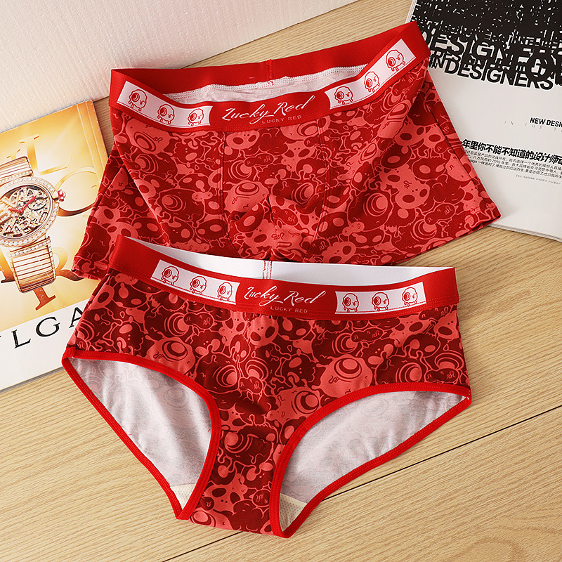 New Buming Year Big Red Couple Panties Women's Briefs Men's Boxer Panties Briefs Briefs Girls