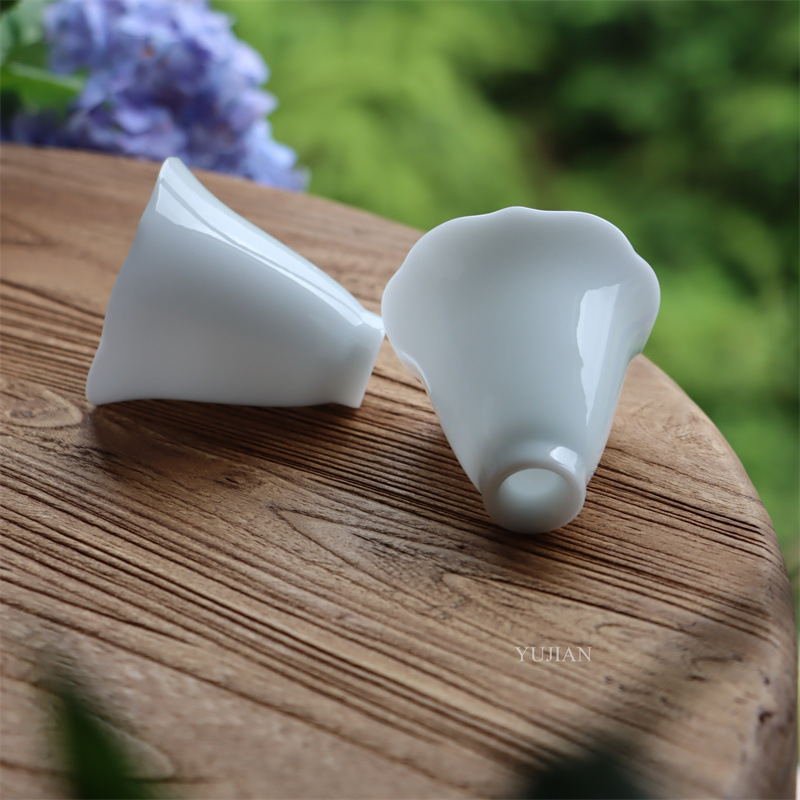 Dehua Ice Handmade Flower Mouth Tea Cup Kung Fu Tea Set Tea Tasting Cup Universal Single Cup Fragrance Cup White Porcelain Fragrance Cup
