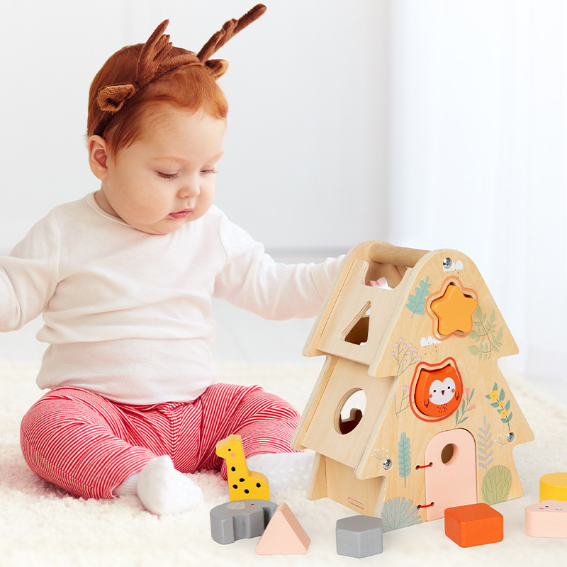 Factory direct wholesale puzzle early education wooden space perception shape cognitive wit to touch the tree wisdom house
