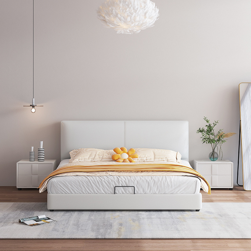 Wholesale small apartment leather bed modern simple floor storage drawer type master bed Italian minimalist soft double