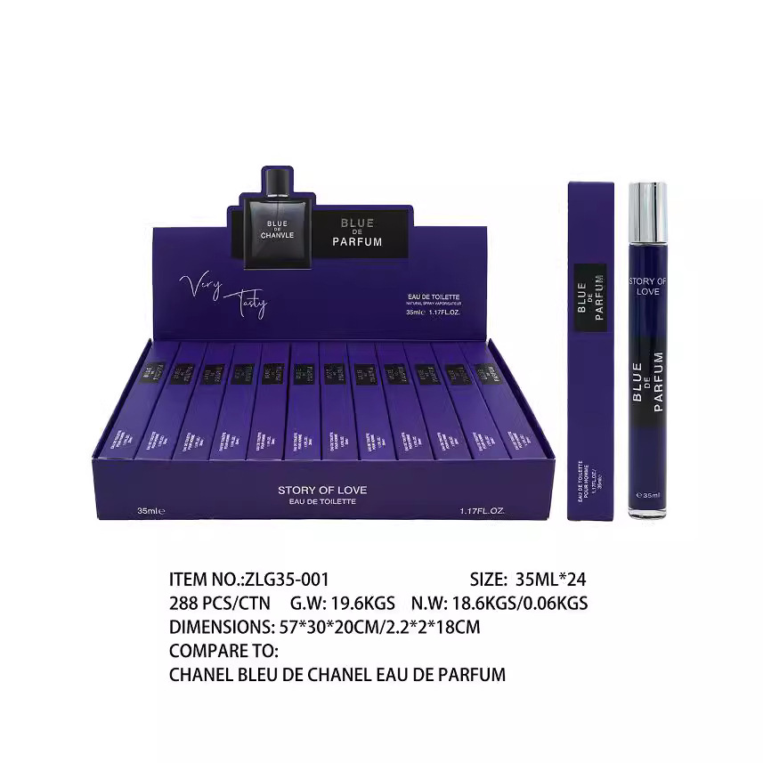 Cross-Border Women's Perfume Test Tube Men's European and American Africa Southeast Asia Arabian Middle Eastern Blue 35ml Pull Tube Neutral