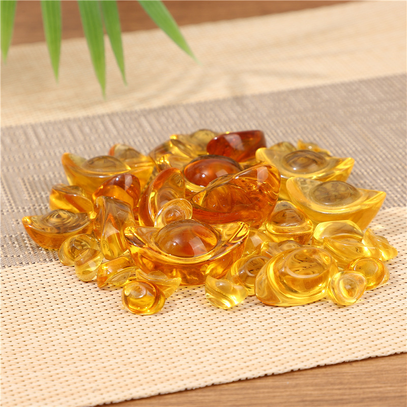 Source Factory Crystal Small Ingot Glazed Ornament Housewarming Office Front Desk Offering to Buddha Gift Yellow Crystal Ornament