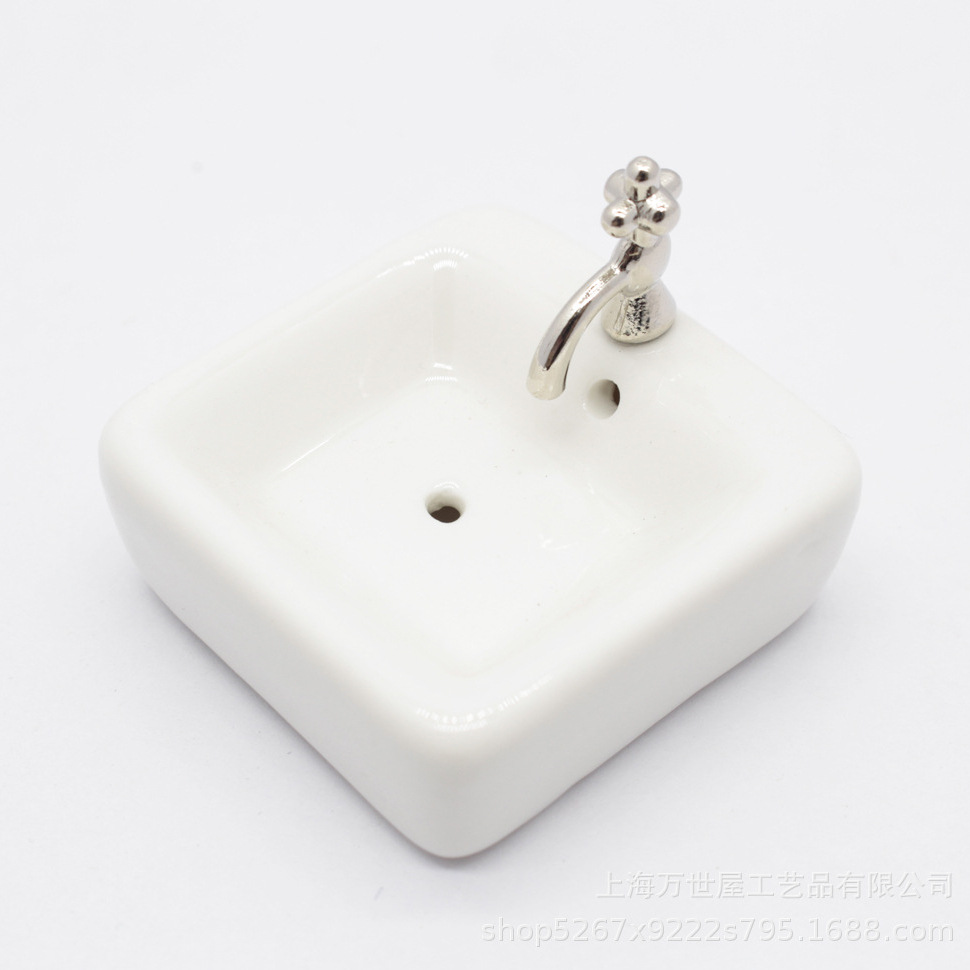 1:12dollhouse doll house mini simulation bathroom washbasin pure white square round 2