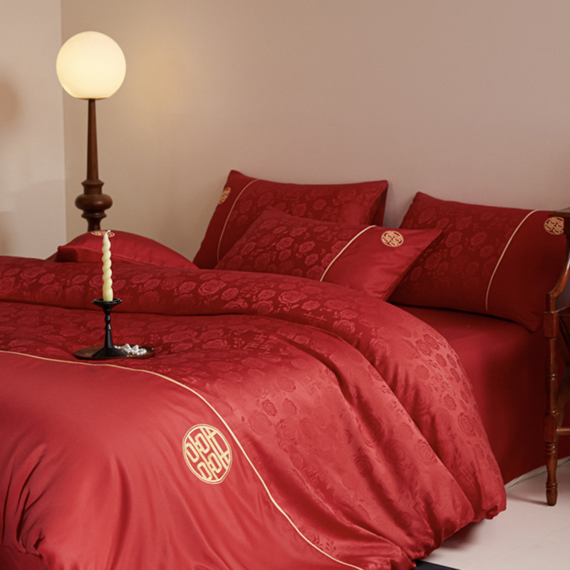 Элитный жаккардовый свадебный комплект из четырех предметов, большое красное постельное белье для новобрачных