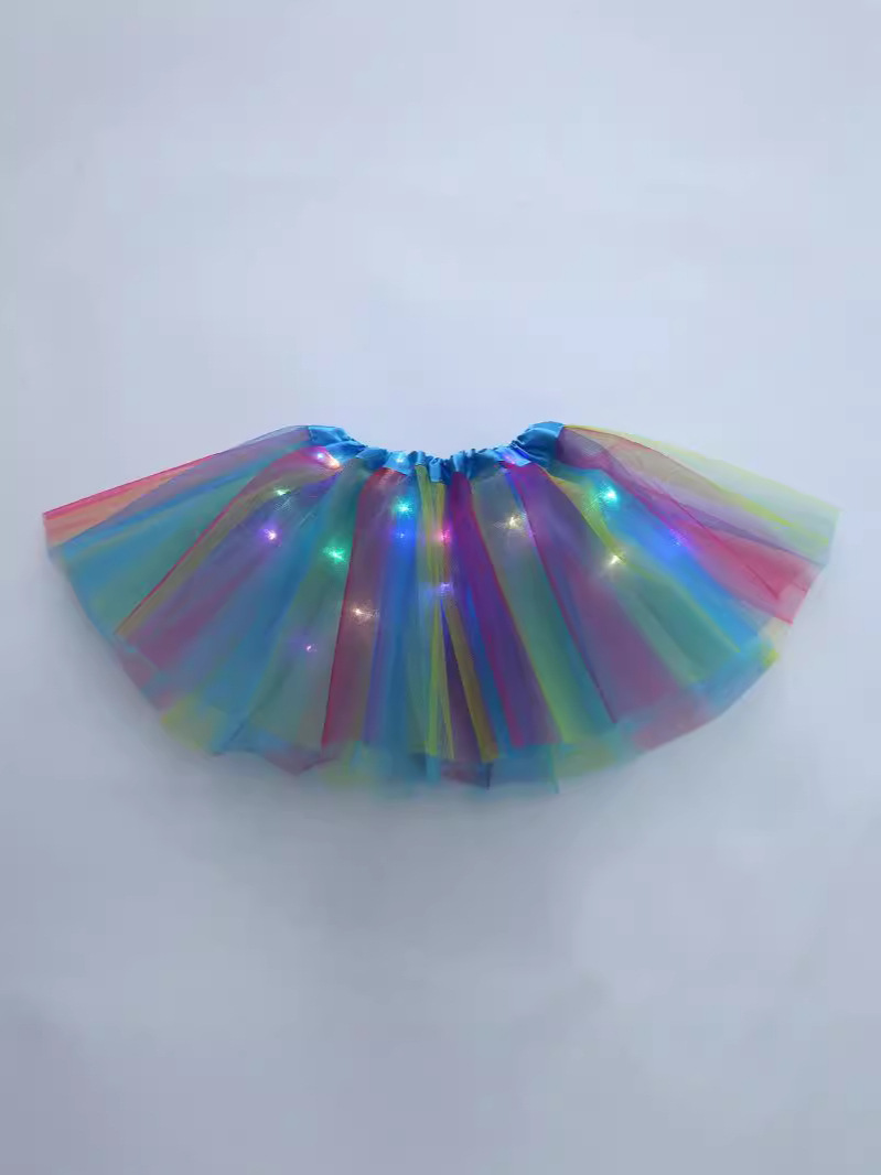 Foreign Trade European and American Children's Rainbow Printed Light Tutu Skirt with Light Half-length Mesh Skirt LED Light Tutu Skirt
