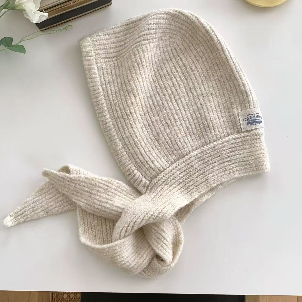 Women's Large Head Circumference Hat, Rafa Hat, Women's Autumn and Winter New Knitted Hooded Neck Scarf, One-Piece Warm Ear Protection Woolen Hat