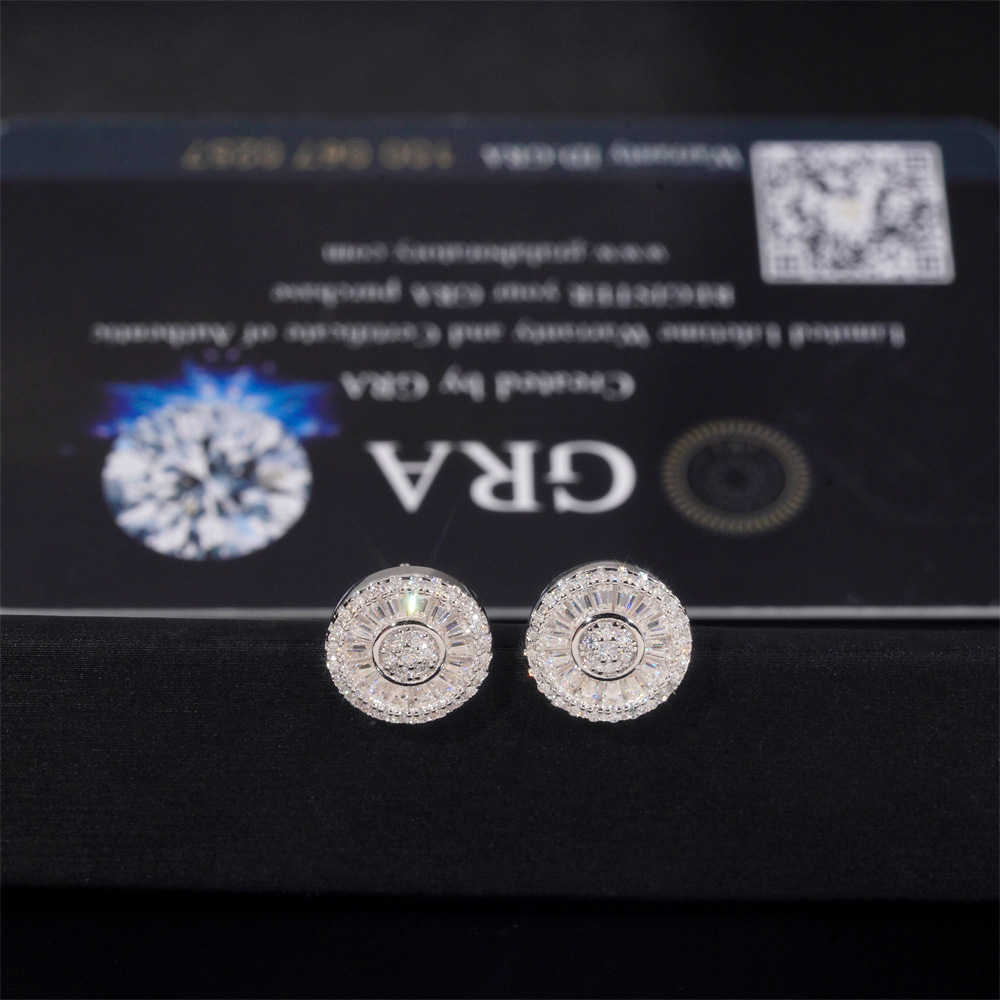 Drill Hair 2025 New Round Light Luxury 925 Silver Moissanite Square Flower Earrings Advanced Earrings Drill Pen