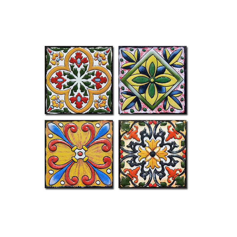 Glazed small tiles 100x 100 retro American pastoral waist line tiles kitchen bathroom background wall modeling flower pieces