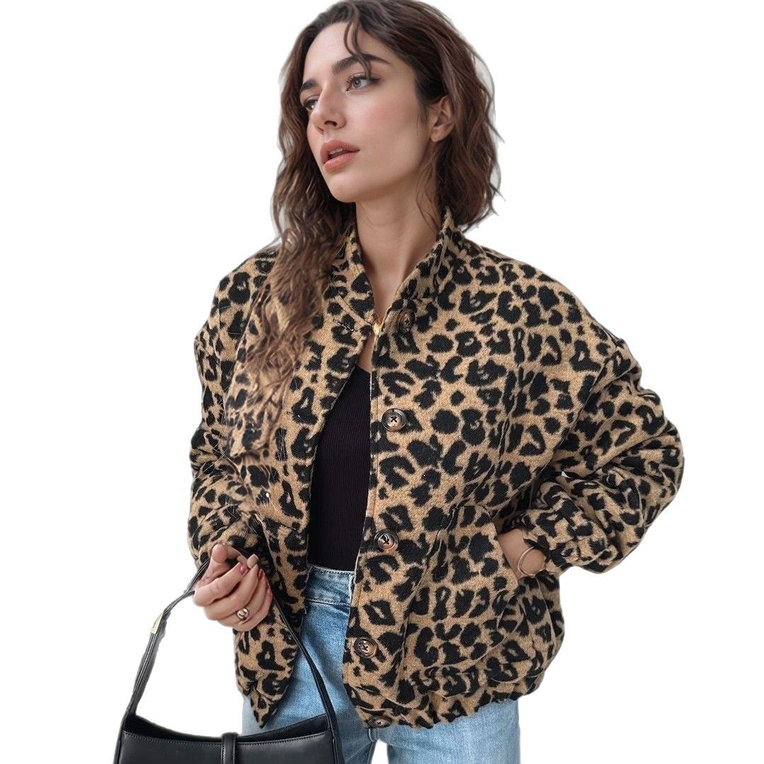 2025 Spring and Autumn American Retro Hot Girl Leopard Print Tops Women's New Loose Casual Tops Design Niche Tops
