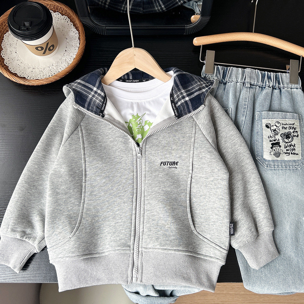 2025 New Autumn Children's Clothing Boys Children Boys Embroidered Letters Loose Easiest for Match Hoodie Jacket Wholesale