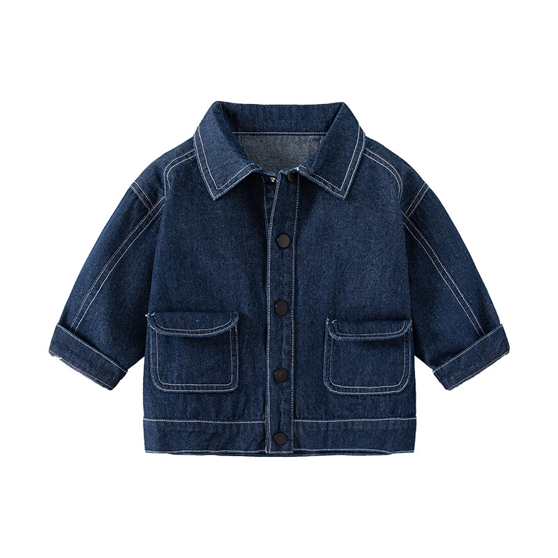 Monochrome Bright Line Boy's Denim Jacket Soft Micro-elastic Denim Jacket Hatless Small Pocket Children's Cotton Jacket