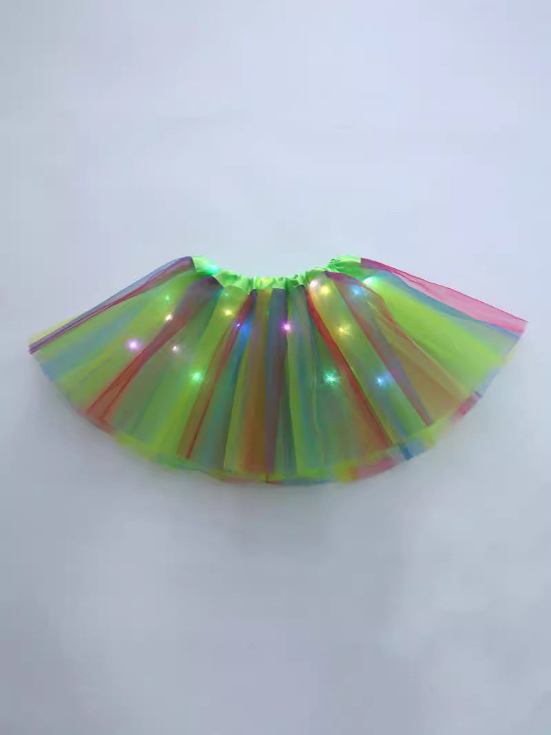 Foreign Trade European and American Children's Rainbow Printed Light Tutu Skirt with Light Half-length Mesh Skirt LED Light Tutu Skirt