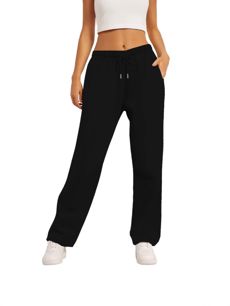 Into the e-commerce Amazon 2025 European and American men and women with solid color casual loose fleece-lined straight pants batch