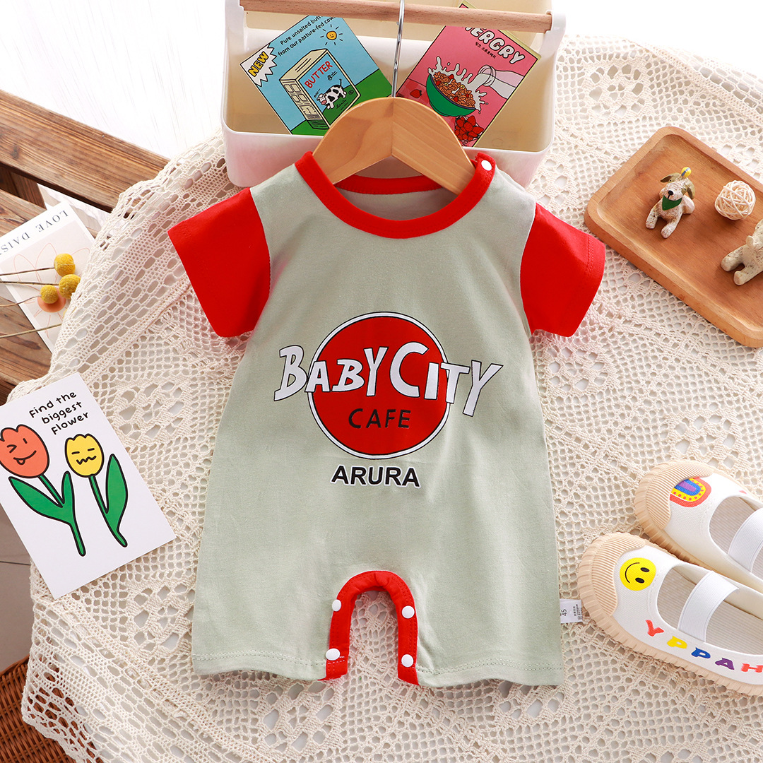 New summer clothing newborn baby cotton short-sleeved thin Open-end romper baby one-piece romper