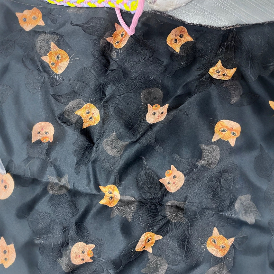 Heavyweight Imitation Fragrant Cloud Yarn Cartoon Cat Print Fabric Chinese Style Cheongsam Dress Children's New Year Outfit Jacquard Fabric