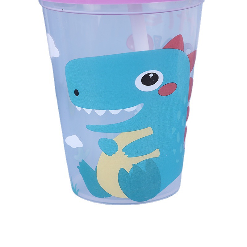 Cartoon Dinosaur Pattern Straw Cup Pp Home Daily Drink Plastic Straw Cup 400Ml/600Ml Water Cup