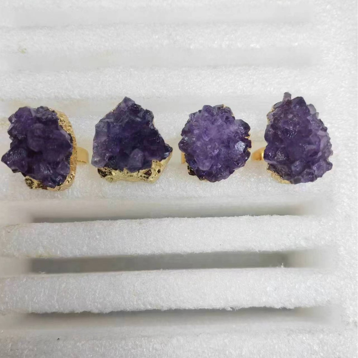 Natural Amethyst Ring Irregular Crystal Ring Electroplated Phnom Penh Opening Ring Niche Design Ring Cross Border