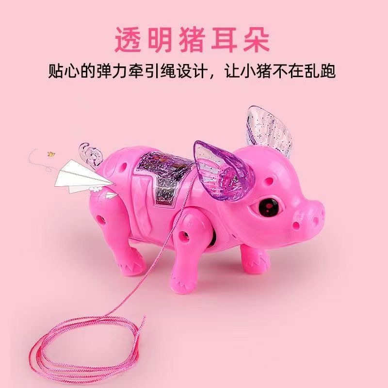 Net red rope pig trembles the same electric rope pig with rope to push and sell luminous toys for children in the new year