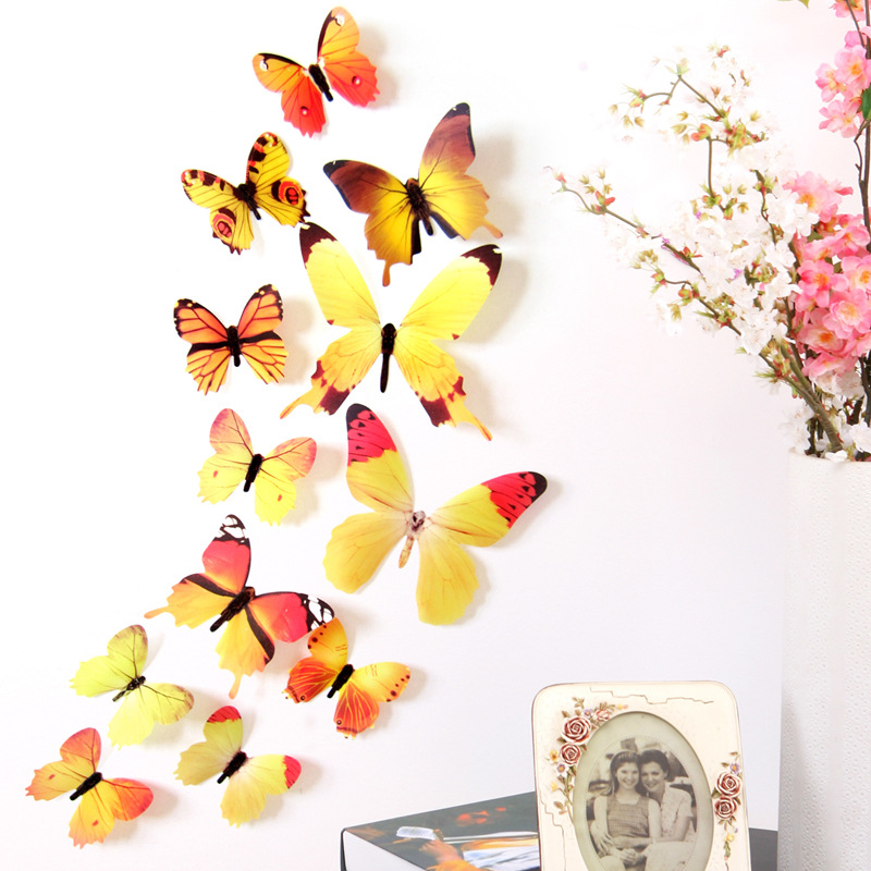 Factory wholesale butterfly decoration 3d three-dimensional butterfly wall stickers living room bedroom TV background refrigerator stickers H-023
