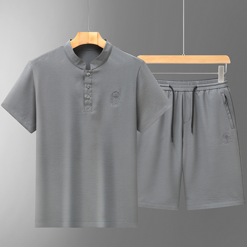 Летняя круглая рубашка для мужчин среднего возраста, короткий рукав, из хлопка и льна, китайский стиль, спортивный костюм, изо льда