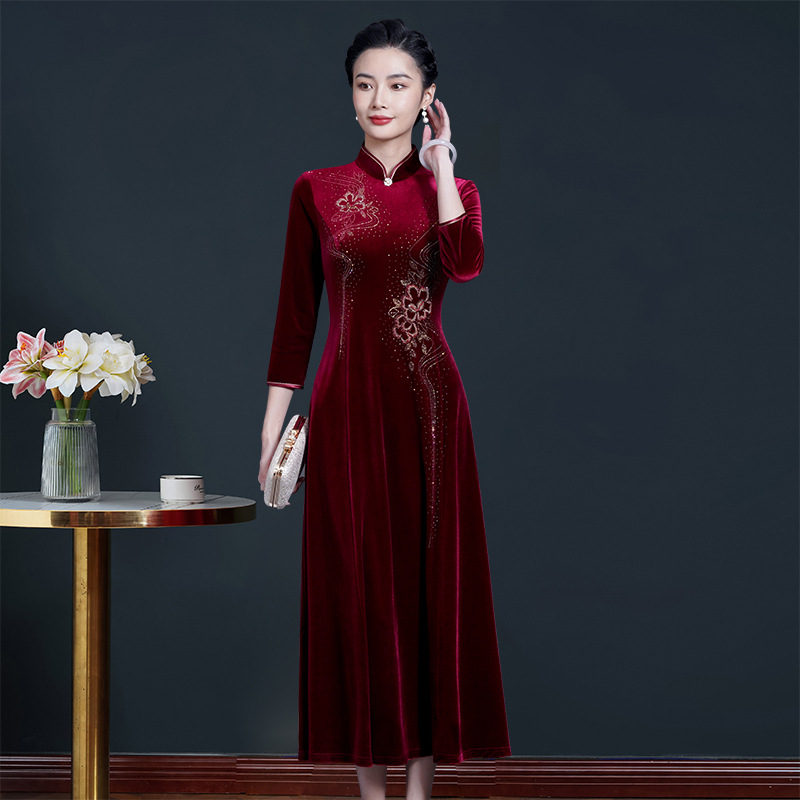 Красное свадебное платье для мамы, вечернее платье, высококачественное бархатное платье для свекрови, благородное и атмосферное