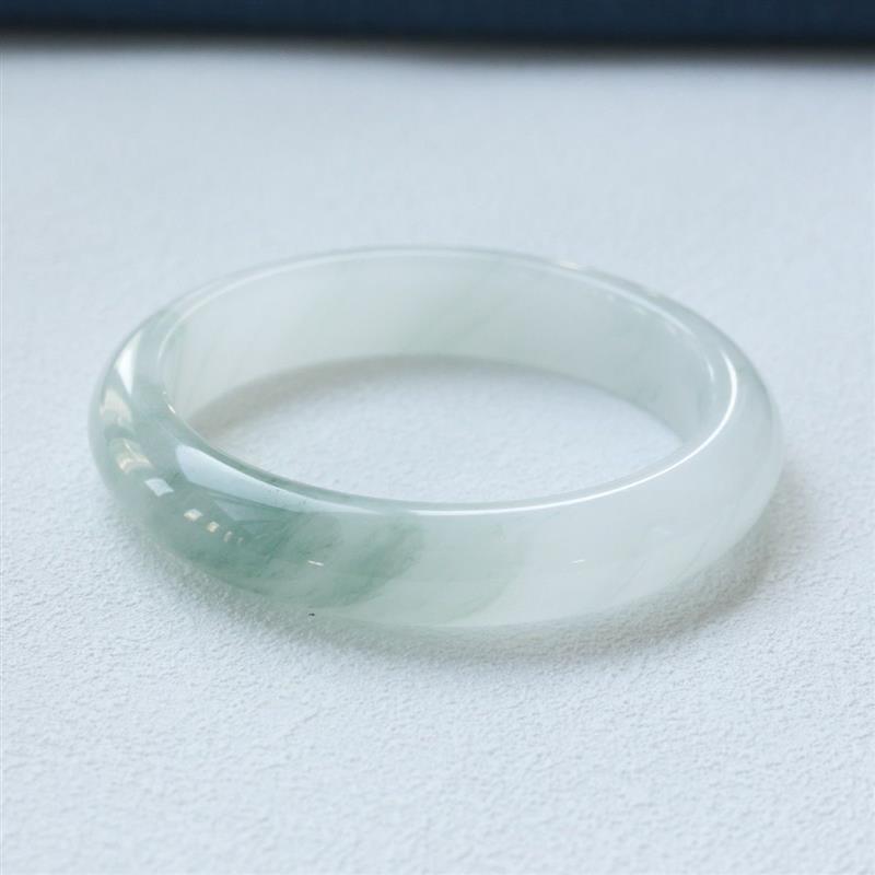 Popular Natural Xinjiang Tianshan Jade Bracelet, Half Mountain and Half Water Bracelet, Ice Waxy Seed Floating Flower Thin Round Bar Women's Bracelet