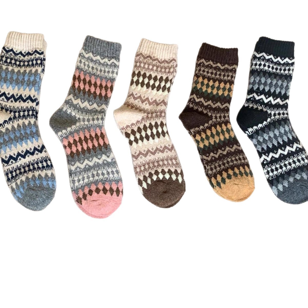 Women's Wool Socks for Autumn and Winter, Mid-Calf, Fleece-Lined, Thickened, Warm, Japanese Style, Solid Color, Thick Ribbed, Sweat-Absorbing, Slouchy Long Socks