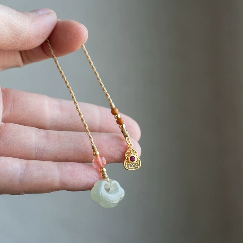 Natural Hetian Jade Ruyi Lock Mobile Phone Pendant Chain Bag Key Accessory Pendant Ancient Chinese Style