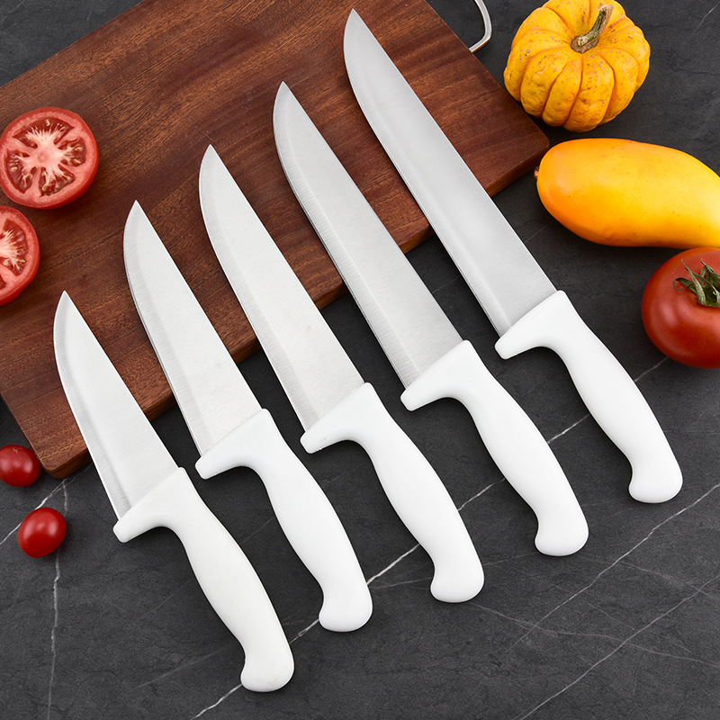 Round Large White Handle Butcher Knife Restaurant Cooking Chef Knife Stainless Steel Fruit Knife Kitchen Knife Set for Home Use