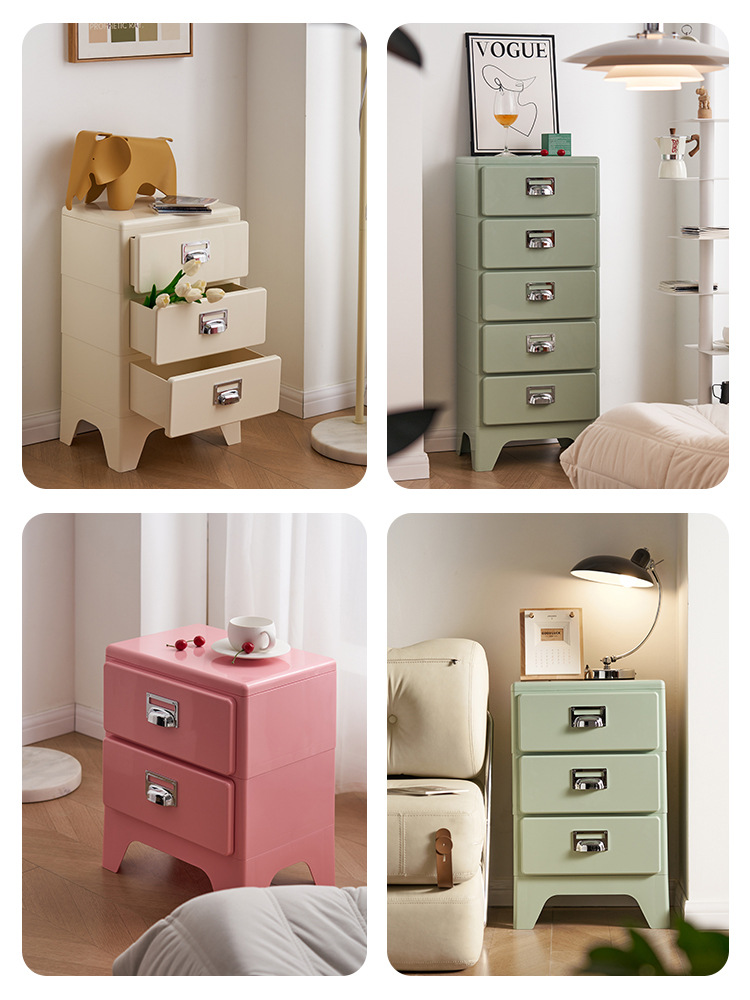 Bedside Table Small Plastic Abs Bedroom Storage Replacement Cream Style Kidsren's Drawer Cabinet Japanese Retro Cabinet