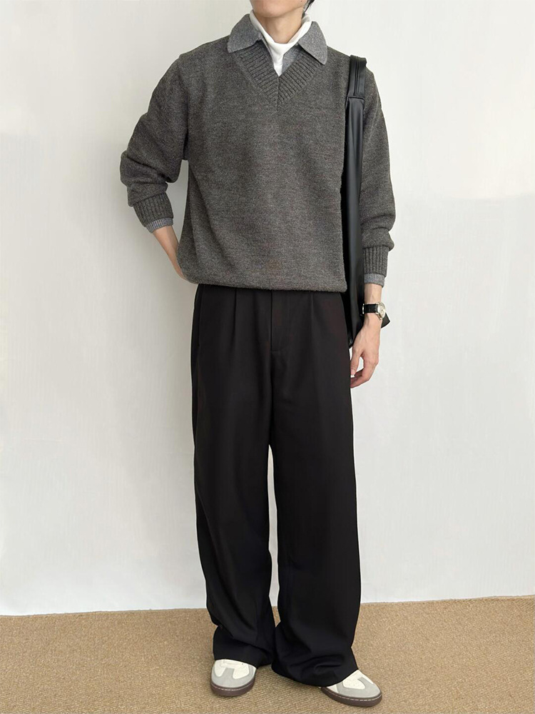 Autumn and Winter Fake Two-Piece V-Neck Arctic Velvet Polo Sweater Atmosphere Old Qian Feng Knitted Sweater Jacket Male Temperament Skin-Friendly