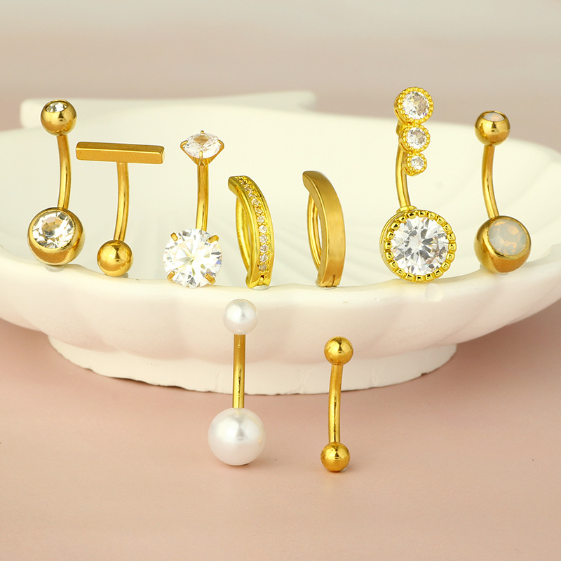 Amazon Explosions 9 Pieces Belly Button Ring suit Classic Belly Button Ring Stainless Steel Body Piercing Jewelry in stock Batch