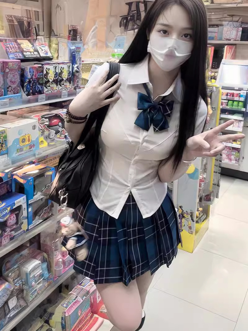 Original jk uniform summer pleated plaid skirt waist slim all-match hot girl pure desire shirt plaid skirt suit women