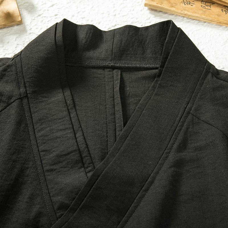 2022 autumn and winter New Chinese style men's cotton and linen solid color improved Hanfu youth loose robe casual coat men