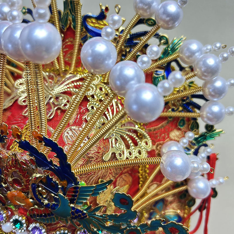 Goddess Guofeng Bead Hat Blue Phoenix Hat Immortal Family Black Mother Phoenix Crown Empress Headwear Statue Handmade Accessories Hat