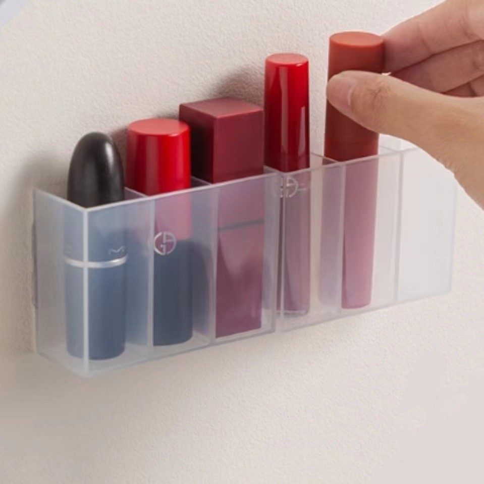 Hole-Free Wall-Mounted Compartment Box Mirror Cabinet Small Items Storage Three-Compartment Lipstick Storage Shelf