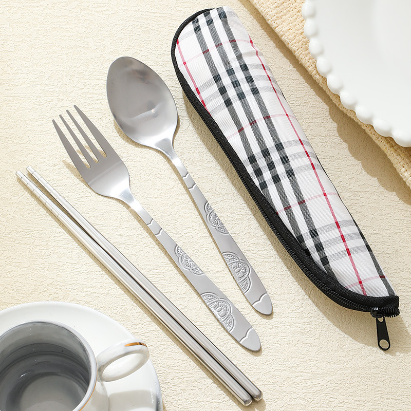 Набор столовых приборов из нержавеющей стали Полуцветочный, три предмета: ложка, вилка, палочки для еды, подарок для активностей