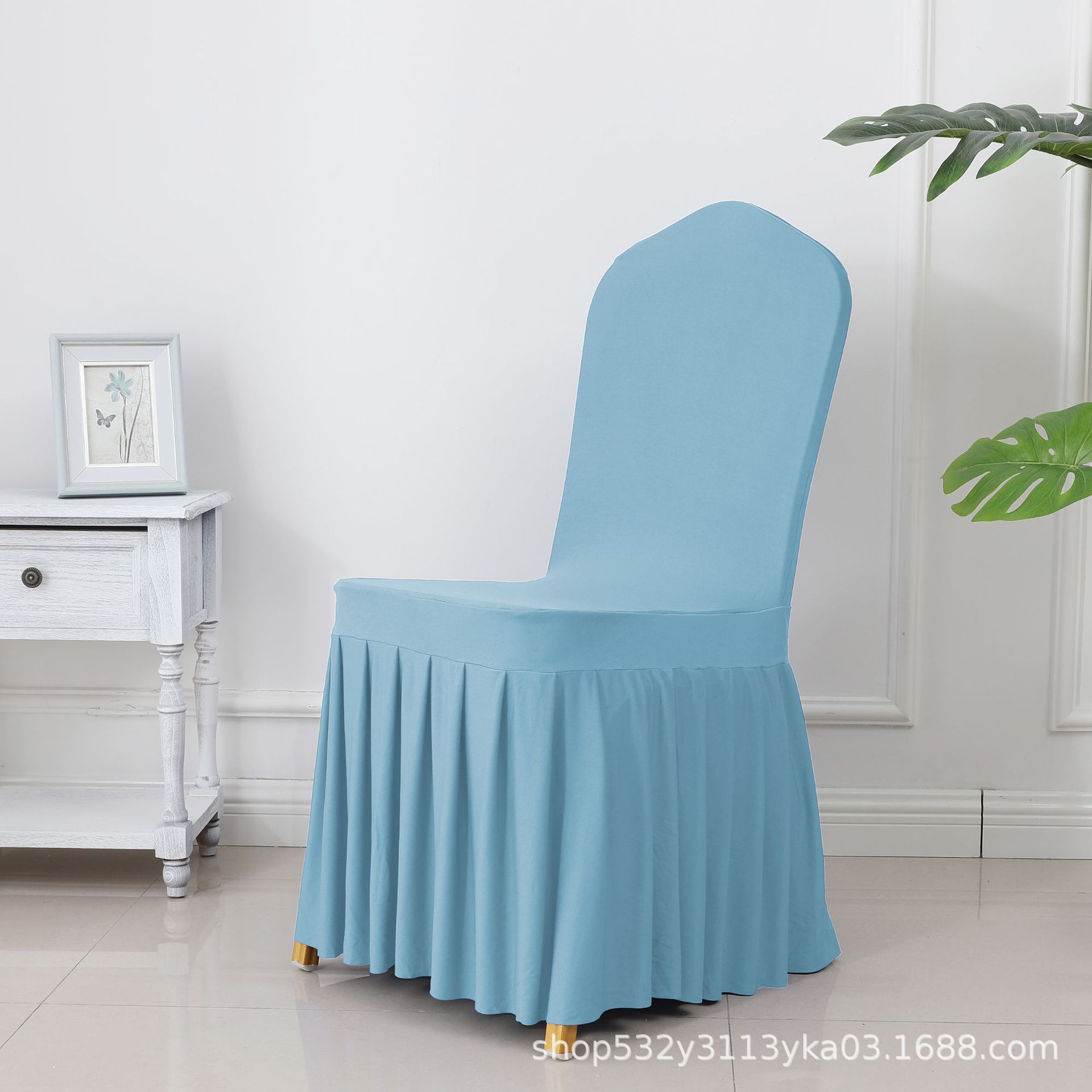 Processing and Custom-Made Thickeneded Elastic Pleated Skirt Dining Chair Cover Wedding Banquet Hotel Skirt Chair Cover Hotel Linen