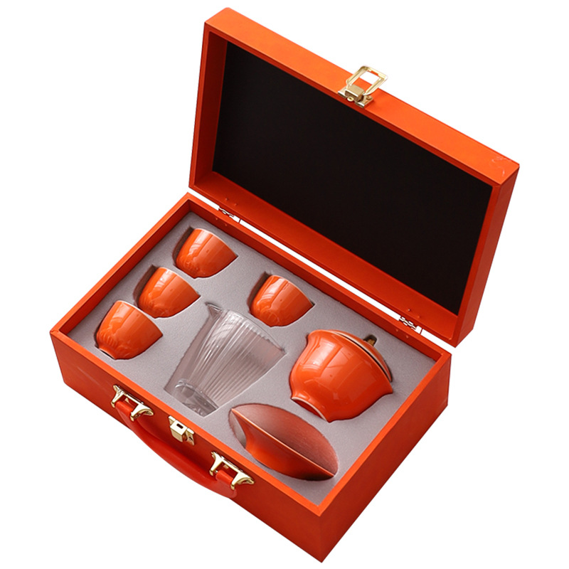 Chinese-Style Casual Gift Box, Shishi Ruyi Kung Fu Tea Set, Teapot, Bowl, Household Ceramic Gift Box, Customized