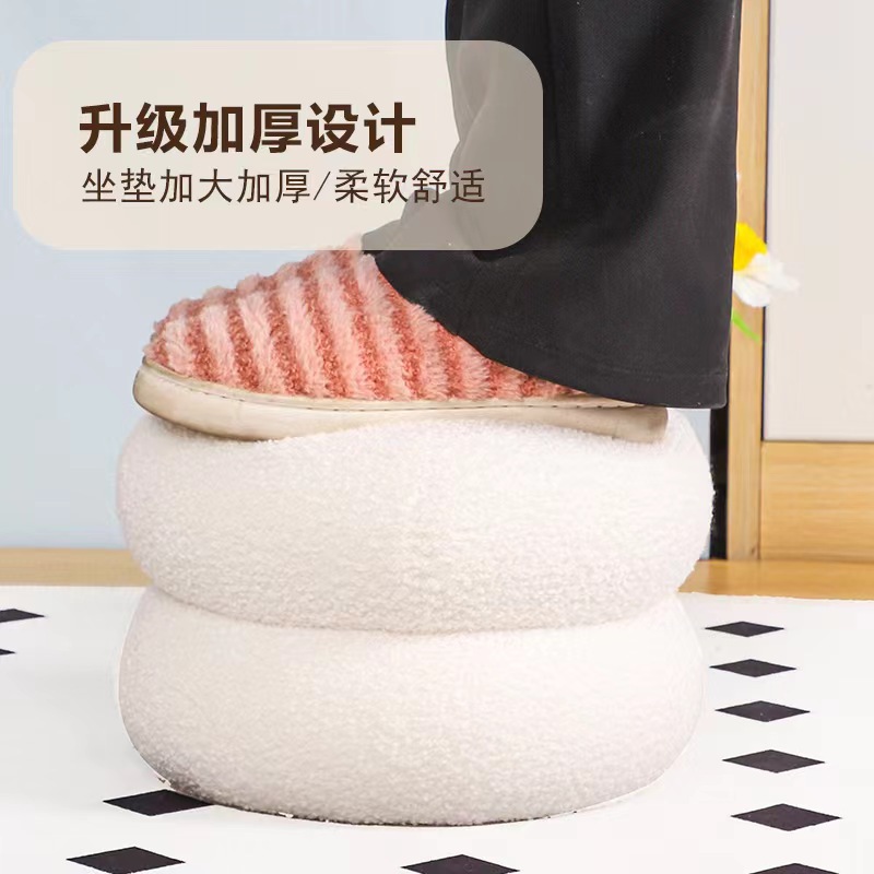 Living Room Stool Lamb Fleece Household Bench Round Stool Internet-famous Children's Sofa Low Stool Creative Door-to-door Changing Shoes