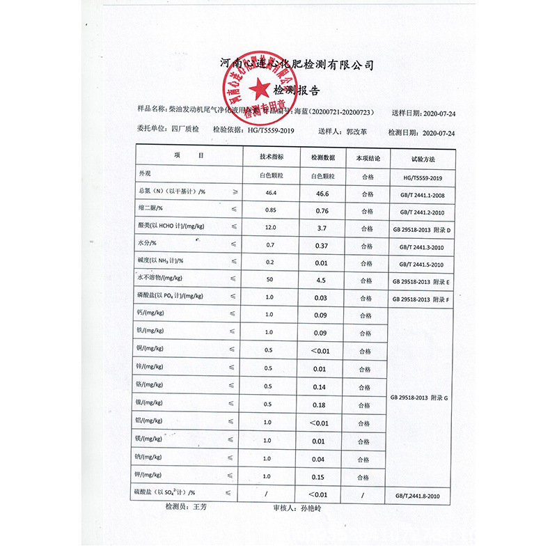 Heart-To-Heart Vehicle Urea Granules for National V and National Vi Diesel Vehicles Exhaust Treatment Purification Exhaust Sea Blue Sky Blue Dream Blue