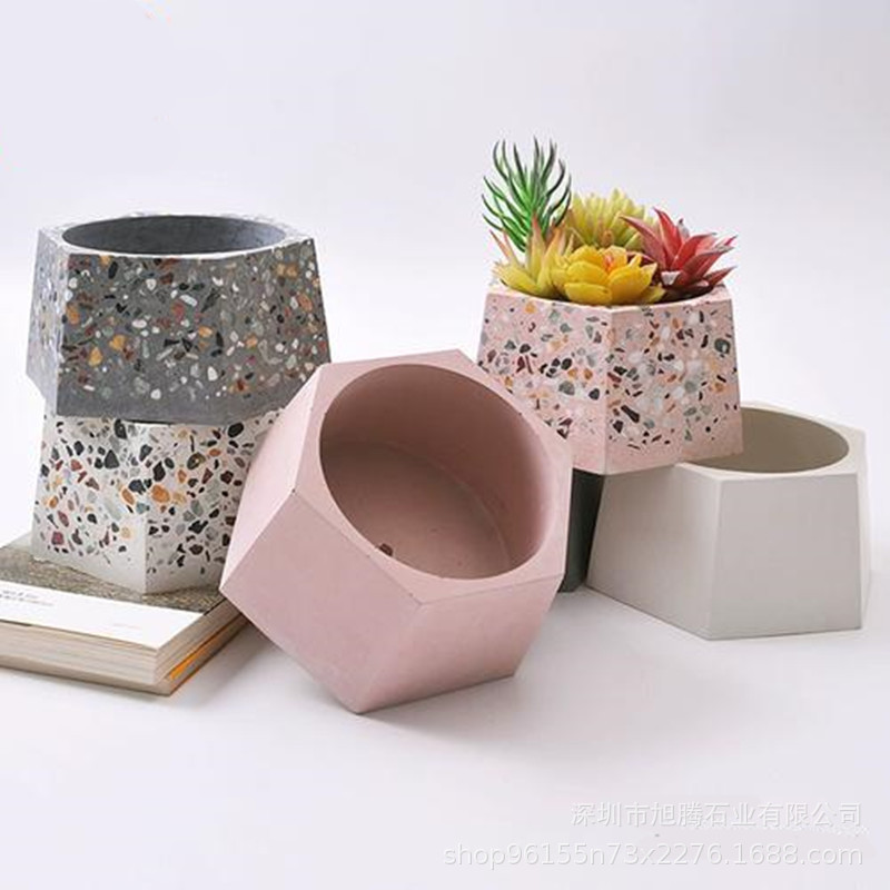 Terrazzo Concrete Flower Pot Flower Box Home Decoration Design Indoor Creative Handmade Cement Flower Pot