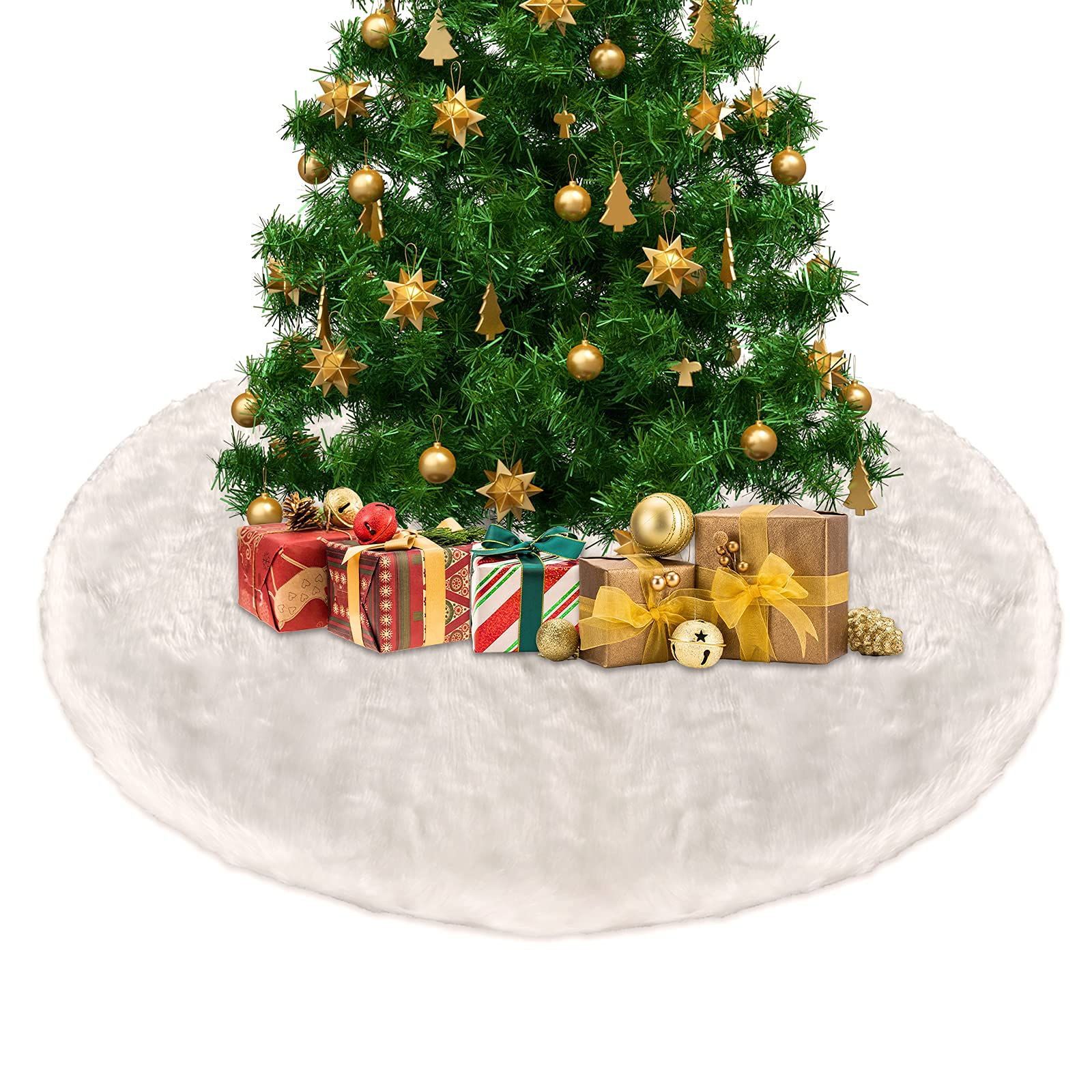 Cross-border Christmas tree skirt white long fur imitation rabbit fur Christmas tree skirt mat Holiday Party Christmas tree decoration