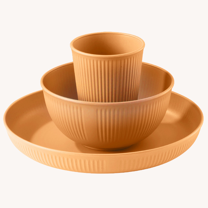 Wheat Straw Household Striped Salada Plate Soup Bowl Water Cup Office Staff Rice Bowl Spitting Bone Plate Bowl Dish Set Tableware
