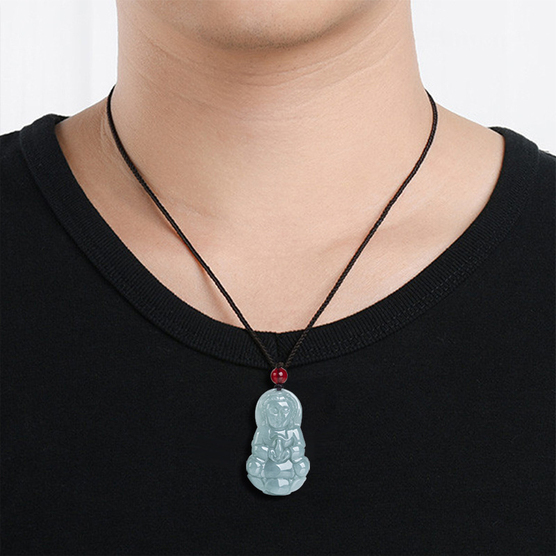 Natural A Jade Blue Water Medium Guanyin Buddha Pendant Jewelry for Men and Women Ice Jade Hanging Ornaments