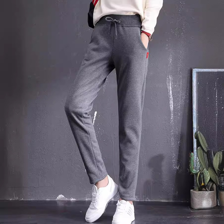 2023 Autumn and Winter Lamb Velvet Thickened Stuffed Warm Outer Drawstring Sports Pants Women's Large Size Loose Casual Cotton Pants Women